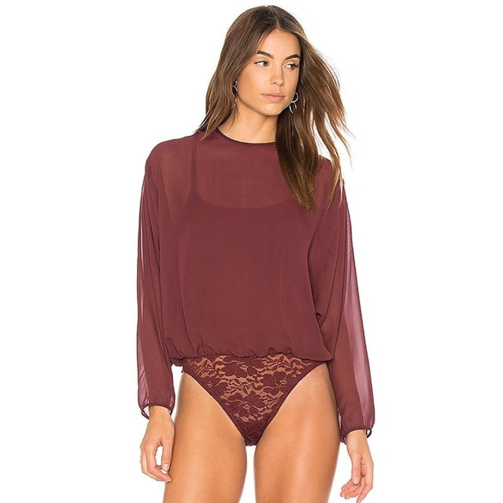 Hot As Hell Mama Jen Bodysuit Top Womens S Wine Sheer Lace Open Back Y2K
